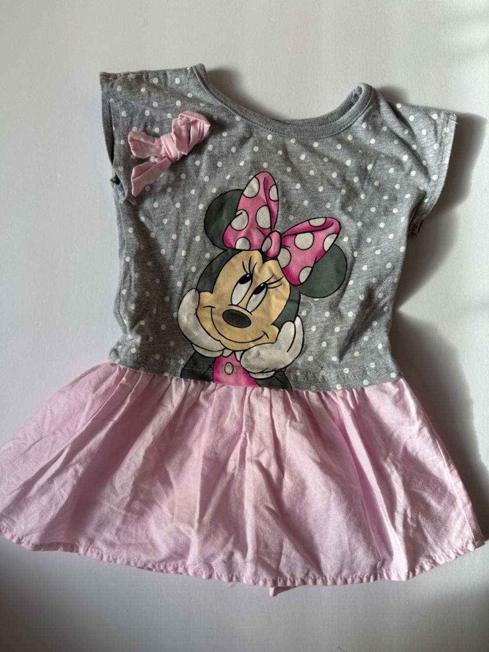 Disney Heather Gray and Pink Minnie Polka Dot Top